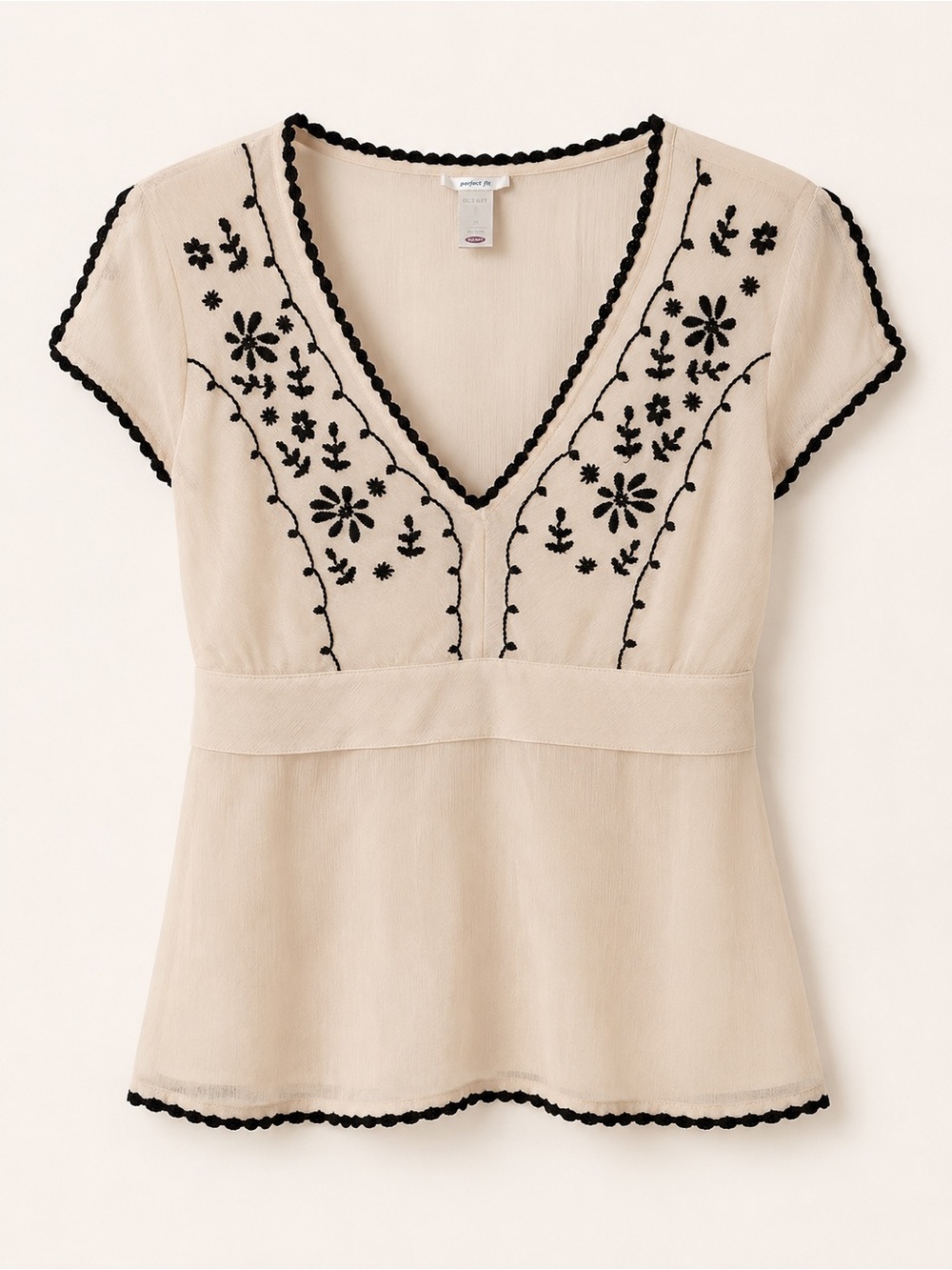 Vintage Y2K Old Navy Perfect Fit Embroidered Boho Peasant Top Medium